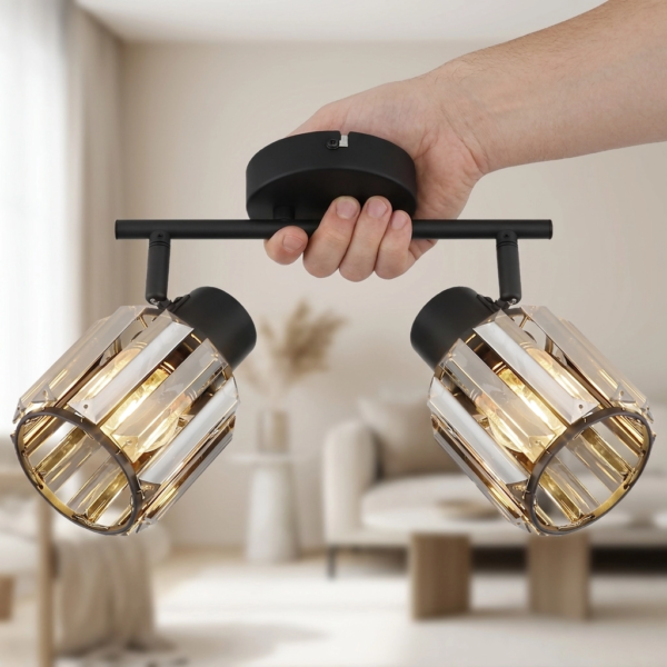 Plafon Lamparas de Pared - Aplique Révalina — Metal Negro y Cristal Fumé, decorativo (LED) dimensiones | Lampamac