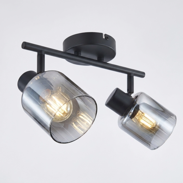 Plafon Lamparas de Techo - Aplique Galventéra — Metal Negro y Cristal Fumé, decorativo lineal (LED) detalle | Lampamac