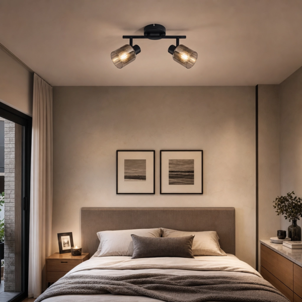 Plafon Lamparas de Techo - Aplique Galventéra — Metal Negro y Cristal Fumé, decorativo lineal (LED) ambiente alternativo | Lampamac