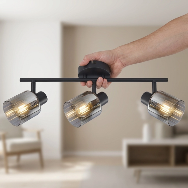 Plafon Lamparas de Techo - Aplique Oävantine — Metal Negro y Cristal Fumé, decorativo lineal (LED) dimensiones | Lampamac