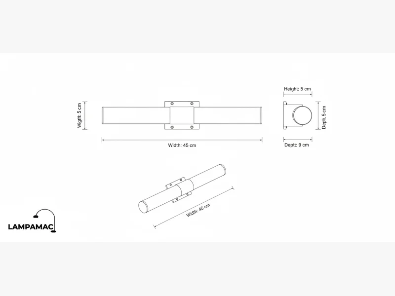 Diagrama técnico Aplique Mitte — Lineal aluminio cromo LED — medidas y materiales