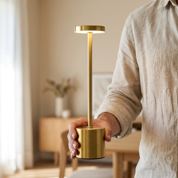 Velador Led Lamparas de Mesa - Velador Led Iërmaine — Metal y ABS dorado, regulable con USB (LED) dimensiones | Lampamac