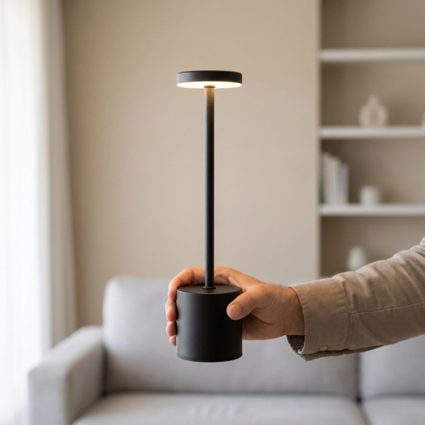Velador Led Lamparas de Mesa - Velador Led Saldéna — Metal y ABS negro, regulable con USB (LED) dimensiones | Lampamac