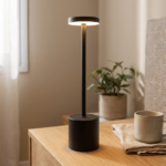 Velador Led Saldéna — Metal y ABS negro, regulable con USB (LED)