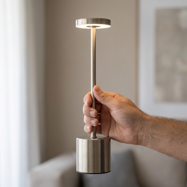 Velador Led Lamparas de Mesa - Velador Led Ilvénia — Metal y ABS plateado, regulable con USB (LED) dimensiones | Lampamac