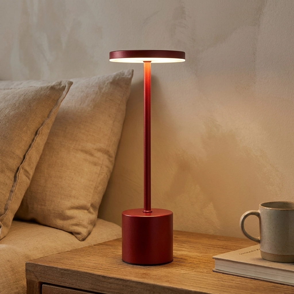 Velador Led Lamparas de Mesa - Velador Led Naldéna — Metal y ABS rojo metálico, regulable con USB (LED) foto de producto | Lampamac