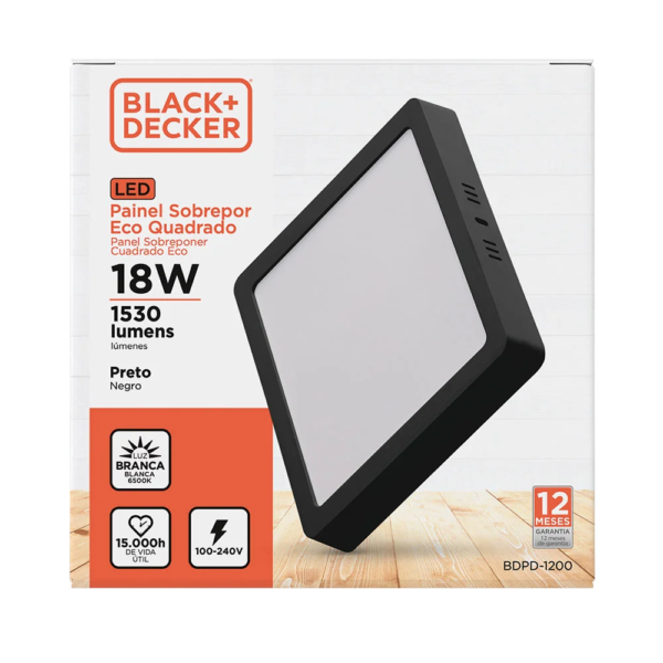 Plafón de Sobreponer 18w Negro Cuadrado luz fria — Instalado | Lampamac