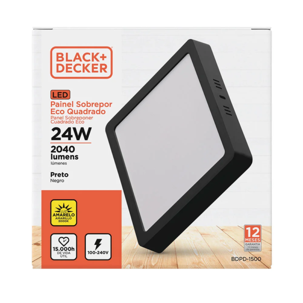 Plafón de Sobreponer 24w Negro Cuadrado luz cálida — Instalado | Lampamac