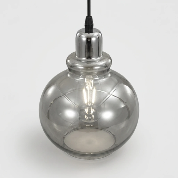 Lámpara Colgante Champigny Retro en Vidrio Fumé Cromo 1 Luz (E27) — Vista lateral | Lampamac