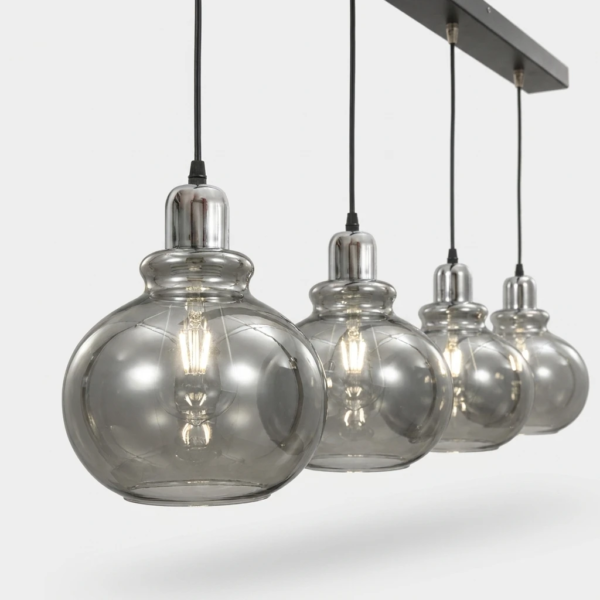 Lámpara Colgante Champigny Retro en Vidrio Fumé Cromo 4 Luces (E27) — Vista lateral | Lampamac