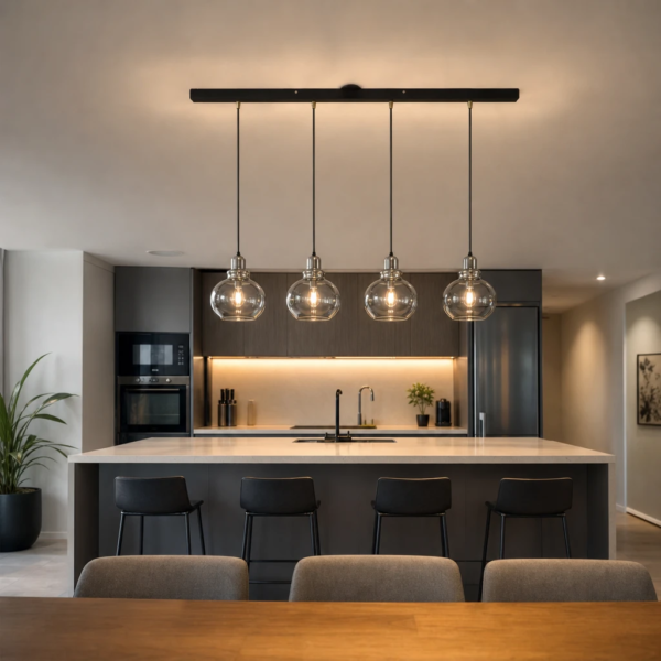 Lámpara Colgante Champigny Retro en Vidrio Fumé Cromo 4 Luces (E27) — Ambiente | Lampamac