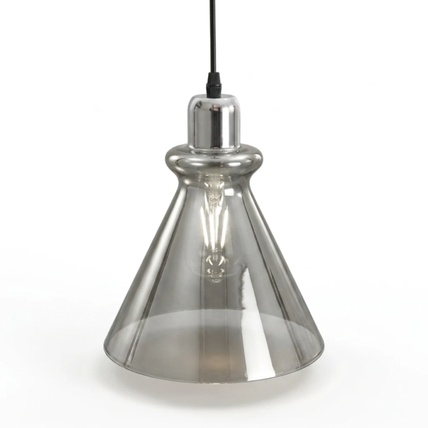 Lámpara Colgante Réthel Cónica Retro en Vidrio Fumé Cromo 1 Luz (E27) — Vista lateral | Lampamac