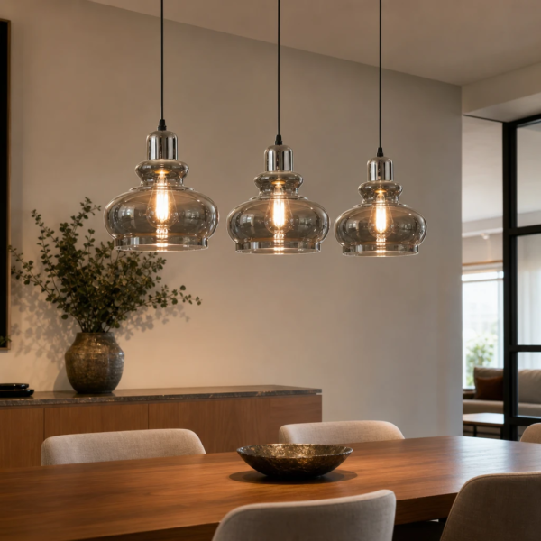 Lámpara Colgante Morteau Retro en Vidrio Fumé Cromo 1 Luz (E27) — Ambiente | Lampamac
