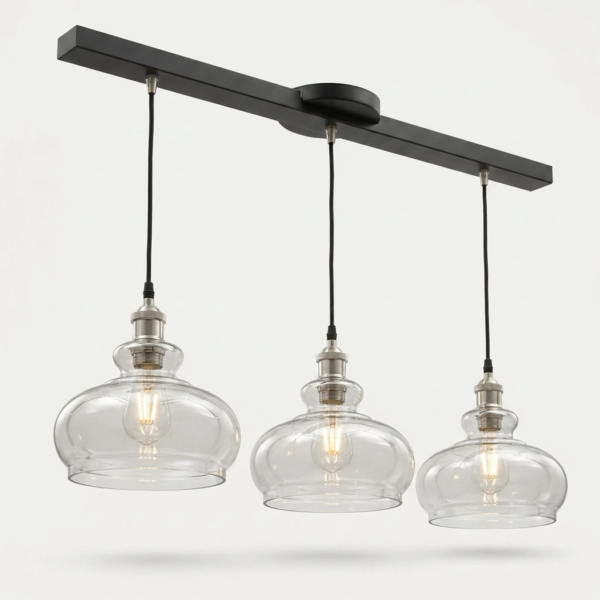 Lámpara Colgante Morteau Retro en Vidrio Fumé Cromo 3 Luces (E27) — Vista lateral | Lampamac