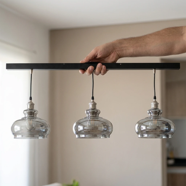 Lámpara Colgante Morteau Retro en Vidrio Fumé Cromo 3 Luces (E27) — Instalado | Lampamac