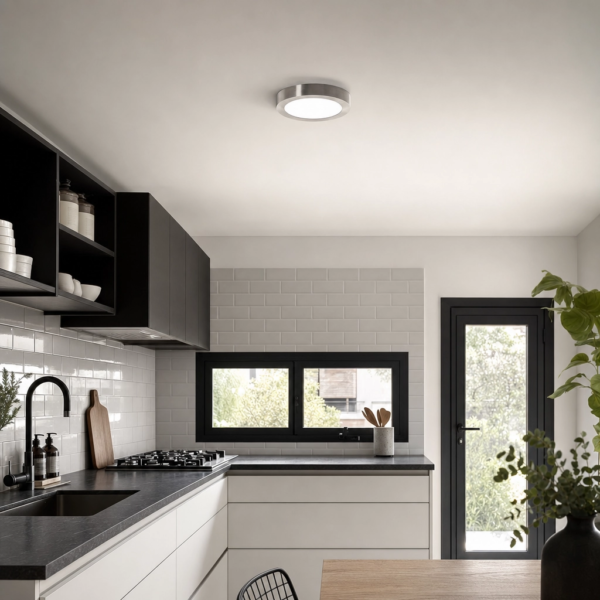 Adelfia | Plafón Metal Minimalista Sereno Redondo LED en cocina moderno argentino