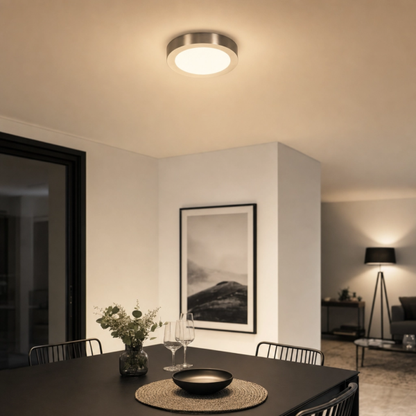 Adelfia | Plafón Metal Minimalista Sereno Redondo LED en comedor moderno argentino