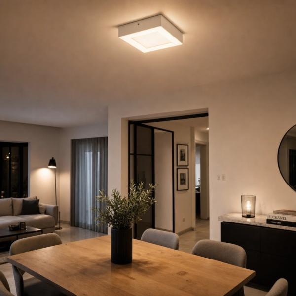 Altavilla | Plafón Metal Minimalista Sereno Cuadrado LED en comedor moderno argentino