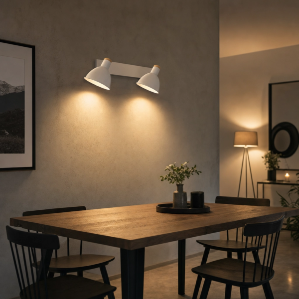 Cagnano | Aplique Metal Madera Nórdico Sereno Doble Campana E27 en comedor moderno argentino