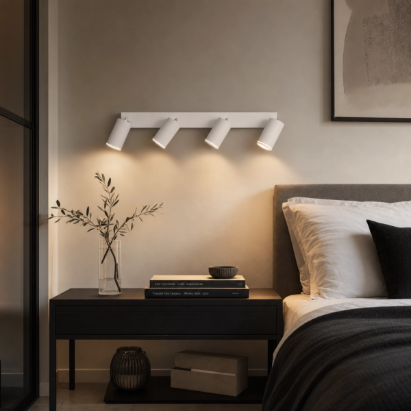 Bagheria | Aplique Metal Moderno Sereno Cuádruple Orientable GU10 en dormitorio moderno argentino