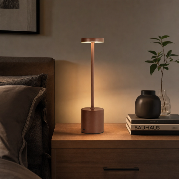 Bovino | Velador Metal Moderno Acogedor Recargable LED en dormitorio moderno argentino