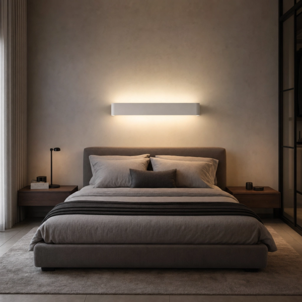Candelo | Aplique Aluminio Minimalista Envolvente Lineal Curvo LED en dormitorio moderno argentino