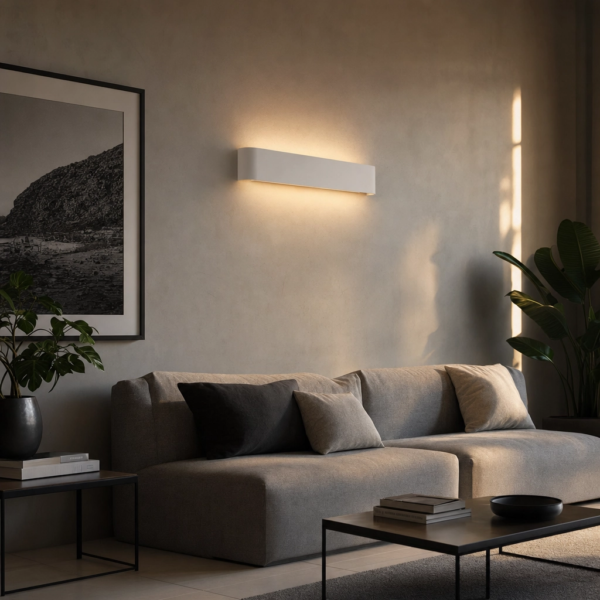Candelo | Aplique Aluminio Minimalista Envolvente Lineal Curvo LED en living moderno argentino