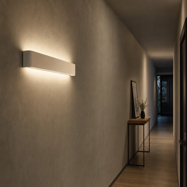 Candelo | Aplique Aluminio Minimalista Envolvente Lineal Curvo LED en pasillo moderno argentino