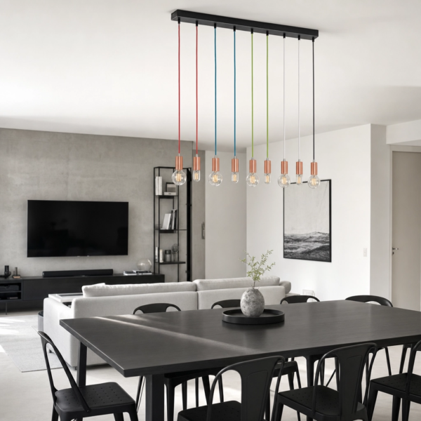 Canicattì | Colgante Metal Cobre Industrial Cálido Tubo E27 en living comedor integrado estilo Palermo con luz natural