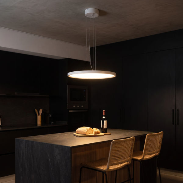 Castrovillari | Colgante Acrílico Moderno Sereno Disco LED en cocina isla moderna argentina de noche