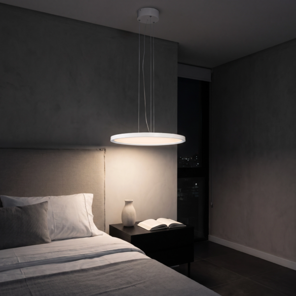 Castrovillari | Colgante Acrílico Moderno Sereno Disco LED en dormitorio moderno argentino de noche