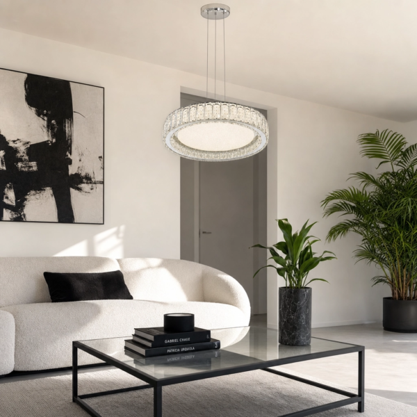 Colgante Maravilla — Metal, moderno cilíndrico (LED) en living moderno argentino con luz de día