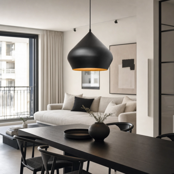 Villabate | Colgante Metal Nórdico Cálido Gota E27 en living comedor integrado estilo Palermo con luz natural
