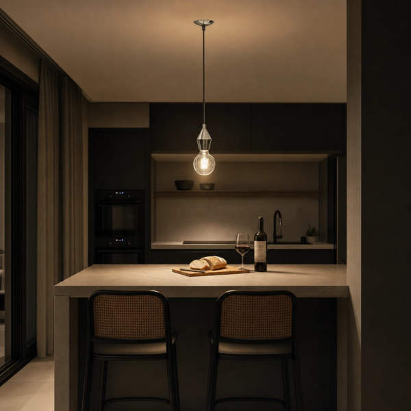 Perugia | Colgante Metal Retro Cálido Cónico E27 en cocina isla moderna argentina de noche