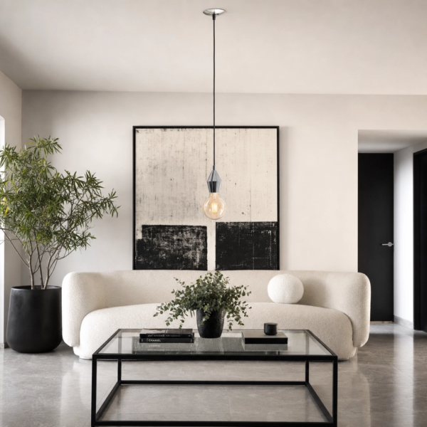 Perugia | Colgante Metal Retro Cálido Cónico E27 en living moderno argentino con luz de día