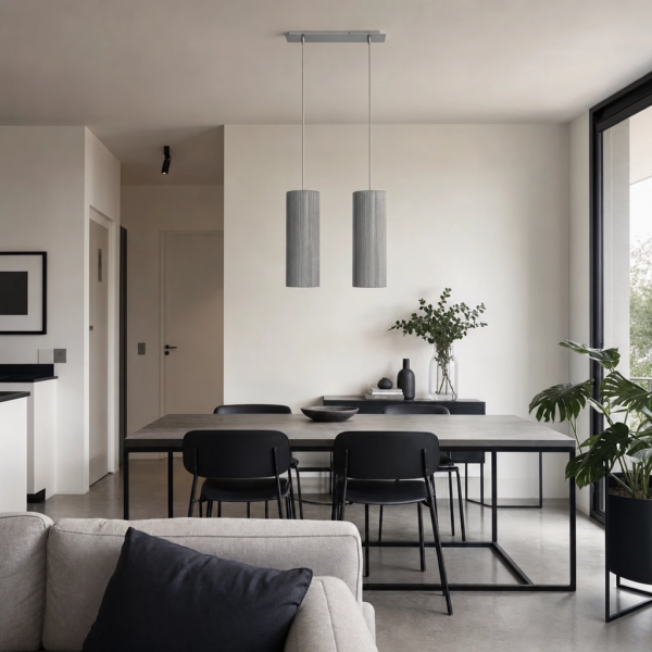 Sanza | Colgante Textil Moderno Acogedor Doble Pantalla E27 en living comedor integrado estilo Palermo con luz natural