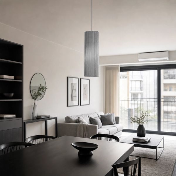 Torraca | Colgante Textil Moderno Acogedor Pantalla E27 en living comedor integrado estilo Palermo con luz natural
