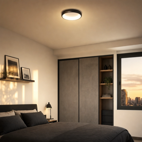 Corato | Plafón Metal Minimalista Elegante Redondo LED en dormitorio moderno argentino