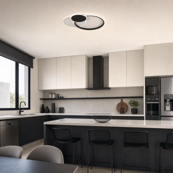 Corleone | Plafón Metal Moderno Envolvente Anillos LED en cocina moderno argentino
