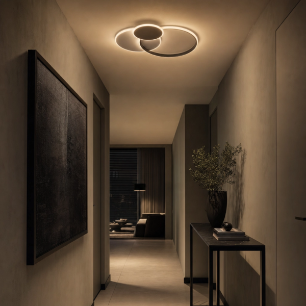 Corleone | Plafón Metal Moderno Envolvente Anillos LED en pasillo moderno argentino