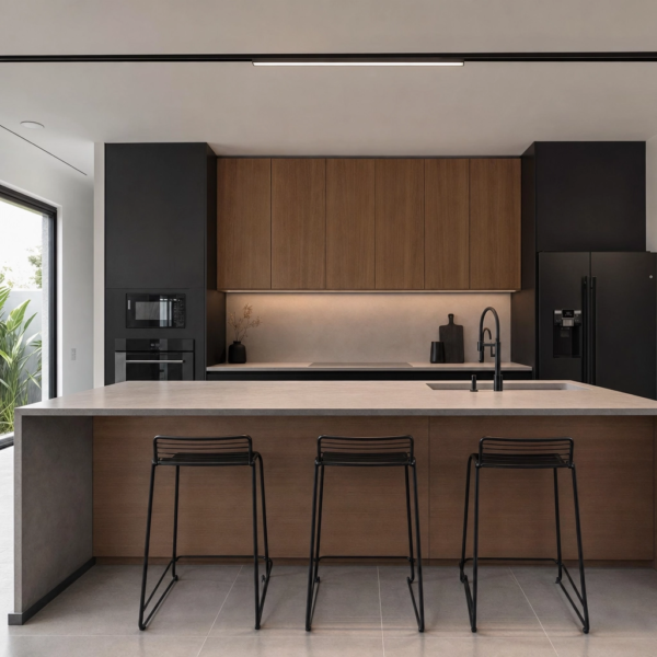 Difusor Lineal, para Rieles Magnéticos. 36W, 840 lm, 3000K. 900×23×43mm Negro en cocina moderno argentino