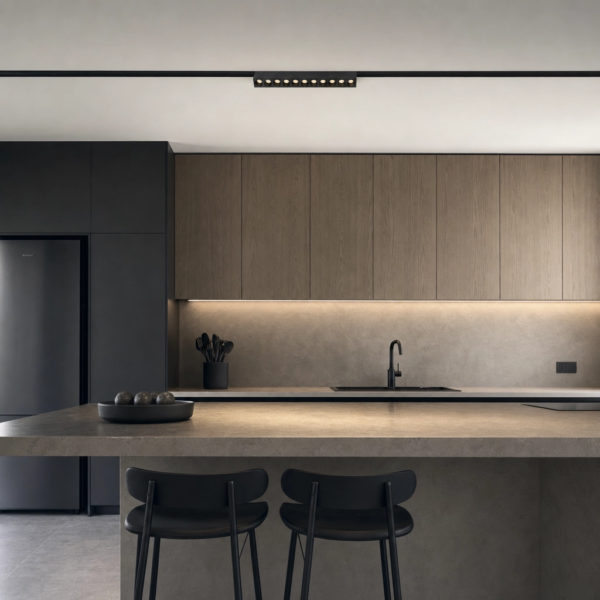 Parrilla Spots Fijos, Línea Smart, para Rieles Magnéticos. 12W, 450 lm, 3000K ~ 6500K. 220×23×43mm Negro en cocina moderno argentino