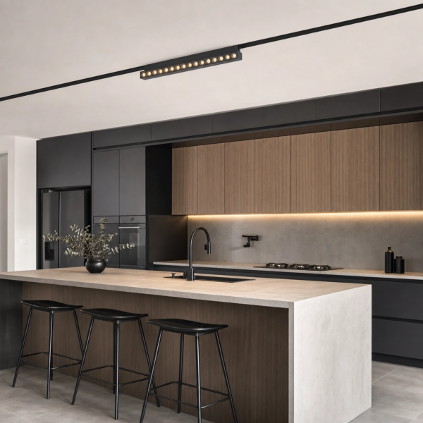 Parrilla Spots Móviles, Línea Smart, para Rieles Magnéticos. 22W, 500 lm, 3000K ~ 6500K. 332×23×100mm Negro en cocina moderno argentino