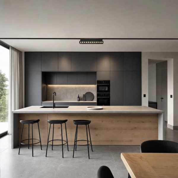 Parrilla Spots Móviles, Línea Smart, para Rieles Magnéticos. 14W, 350 lm, 3000K ~ 6500K. 224×23×100mm Negro en cocina moderno argentino