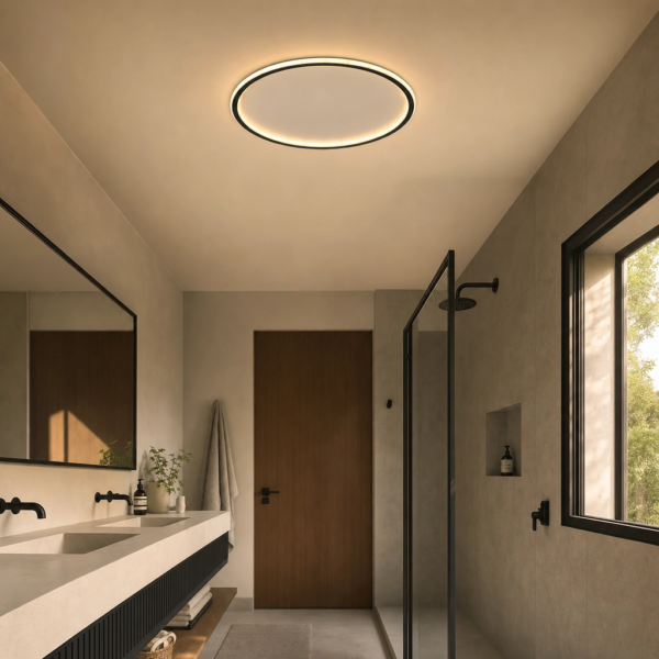 Partinico | Plafón Metal Moderno Envolvente Óvalo LED en baño moderno argentino