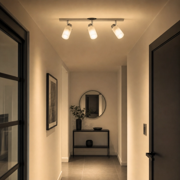 Sannicandro | Aplique Metal Vidrio Moderno Envolvente Triple Tulipa E27 en pasillo moderno argentino