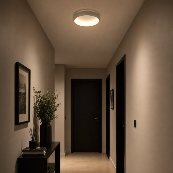 Cerda | Plafón Metal Minimalista Sereno Redondo LED en pasillo moderno argentino