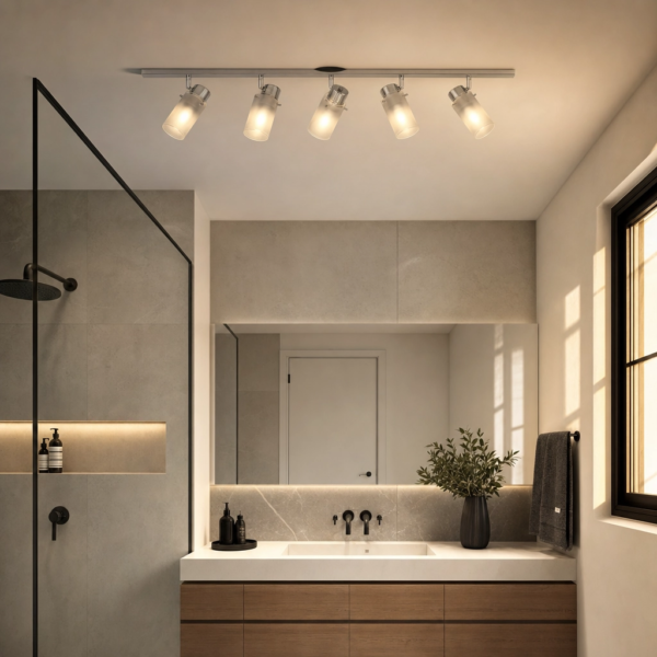 Castelvetrano | Aplique Metal Vidrio Moderno Envolvente Quíntuple Tulipa E27 en baño moderno argentino