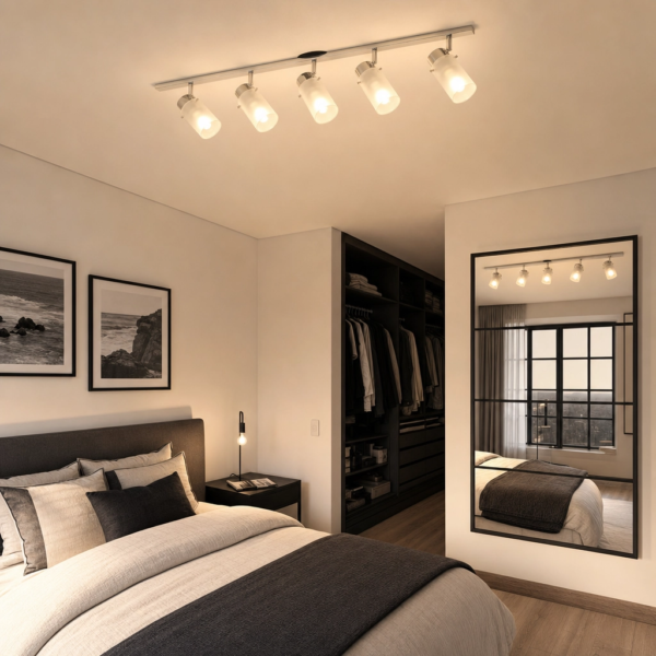 Castelvetrano | Aplique Metal Vidrio Moderno Envolvente Quíntuple Tulipa E27 en dormitorio moderno argentino