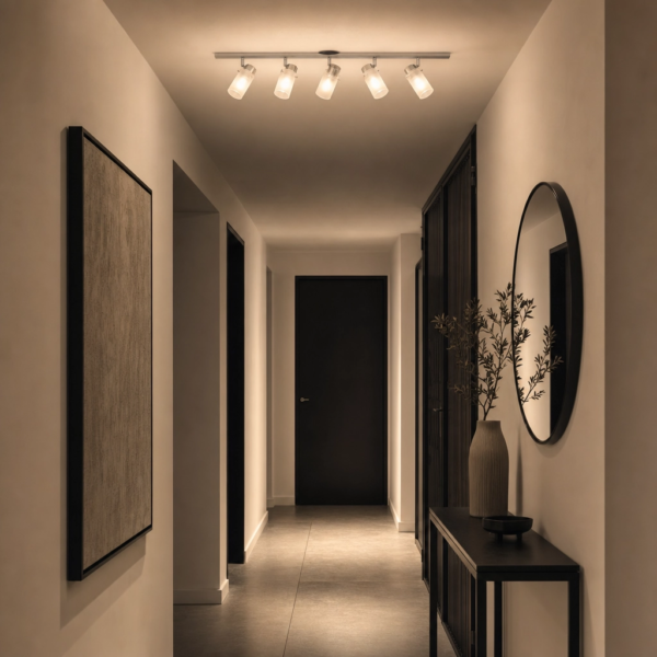 Castelvetrano | Aplique Metal Vidrio Moderno Envolvente Quíntuple Tulipa E27 en pasillo moderno argentino